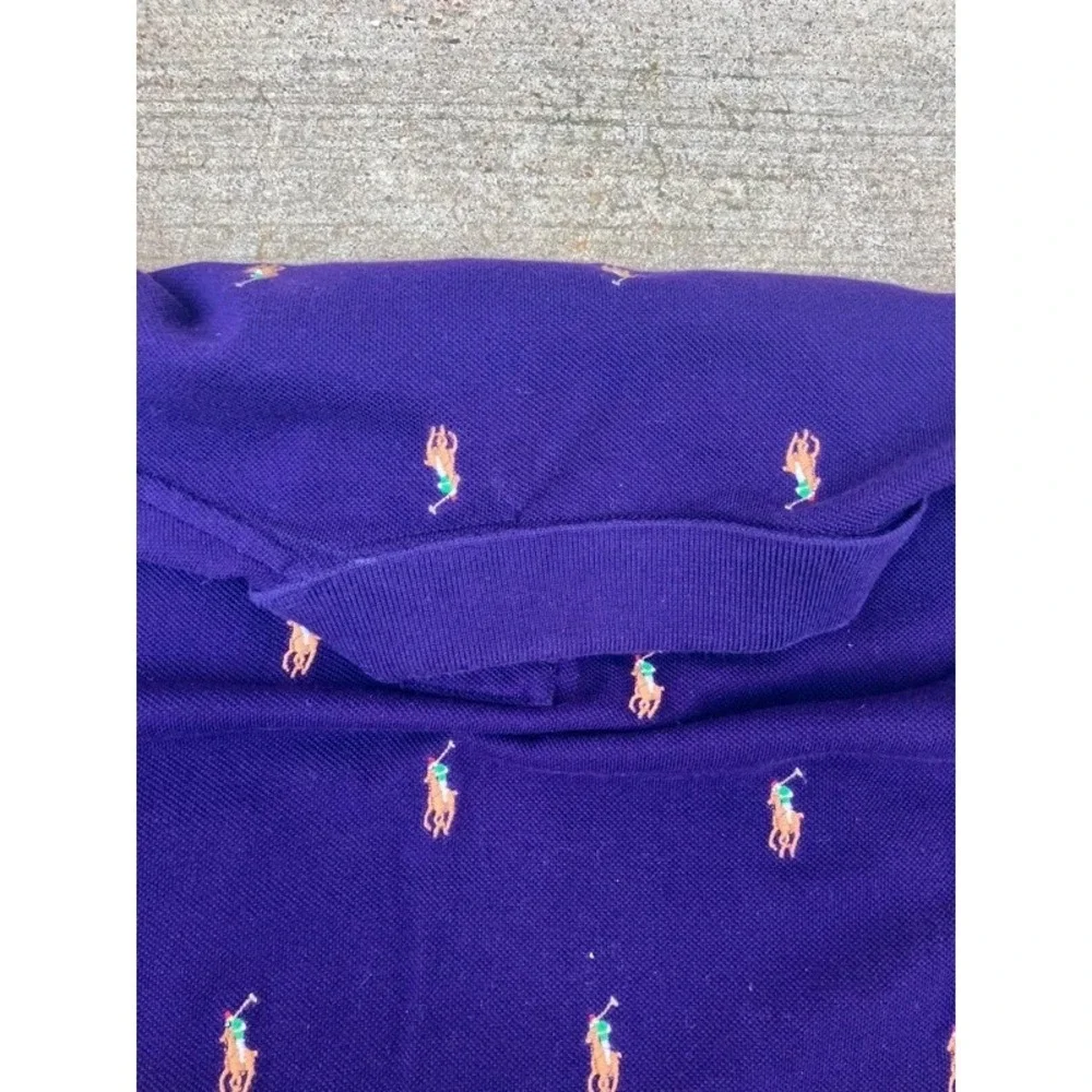 Polo Ralph Lauren Polo Shirt Mens Medium Purple All Over Pony Embroidered Pique